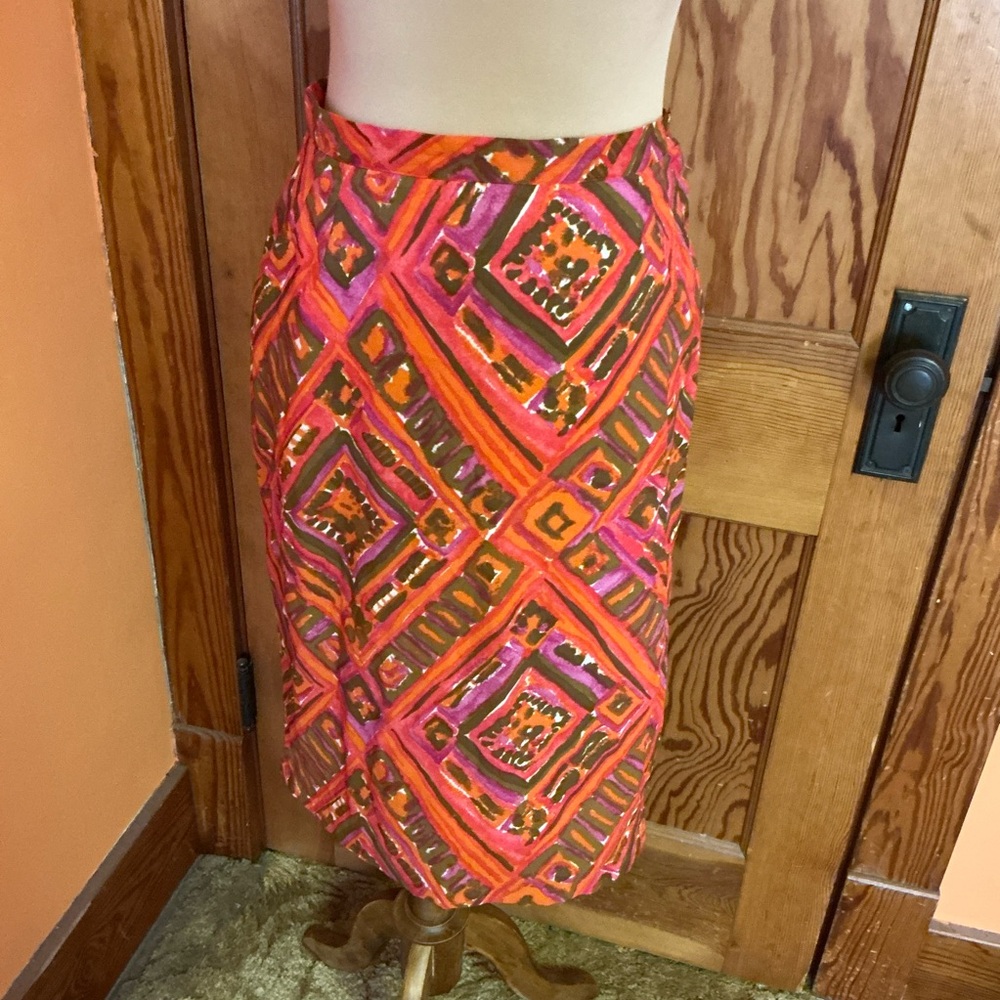 Vintage 1960s Day Glow Geometric Skirt | Psychedelic Pink Orange Mod Skirt - Picture 4 of 12